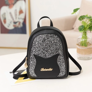 Fashion Mini Backpack Women Girls Shiny Sequins PU Leather Cat Ear Design Earphone Hole Adjustable Straps Travel Casual