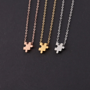 Puzzle Piece Pendant Necklace Stainless Steel Mirror Polished Minimalist Geometric Neck Jewelry For Best Friends Unisex