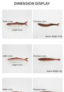 Detailed size specifications for realistic salted fish pendants and decorative charms