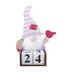 Handcrafted wooden Christmas gnome countdown calendar desktop decoration with red hat