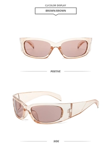 Vues détaillées avant et latérales des lunettes de soleil de sport Y2K marron tendance