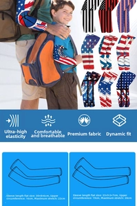Detailed size chart for sun protection arm sleeves with American flag prints