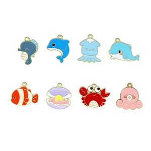 Set of 8 colorful enamel sea animal pendants with gold metal frames for DIY jewelry