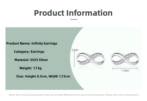 Detail specifications of S925 sterling silver infinity earrings with cubic zirconia stones