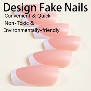Classic French design pink and white square press-on nails with minimalist style