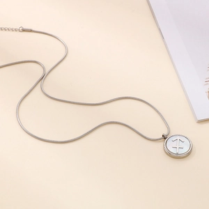 Silver stainless steel snake chain necklace with Sagittarius zodiac sign round pendant