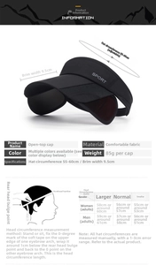 Size chart showing adjustable 55-60cm head circumference for women's sun visor hat