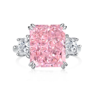 Luxurious S925 sterling silver ring featuring a radiant cut pink heart zircon with side stones