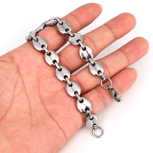 Bracciale da uomo 11mm in acciaio inossidabile argento con maglie a chicco di caffè