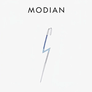 Lightning Bolt Long Chain Piercing Ear Cuff Earrings With 925 Sterling Silver Earring Post Gradient Blue Cubic Zirconia