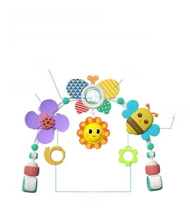 Detail of baby stroller arch with hanging toys and 75cm maximum stretch width