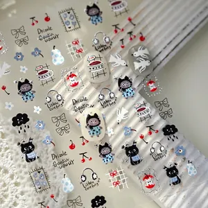 Cute cat nail stickers with m-1257 blue dress cat cherry and headphone designs