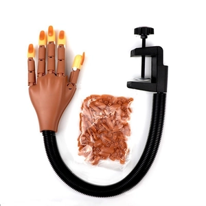 Nail art practice hand kit with flexible arm, desk clamp and 100 brown replacement tips