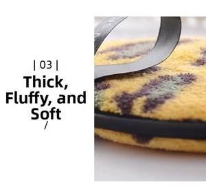 Detailed close-up of thick leopard print makeup remover pad with soft plush microfiber texture