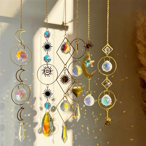 Crystal Suncatcher Hanging Ornament With Metal Moon Star Sun Prism Rainbow Maker Window Garden Decoration