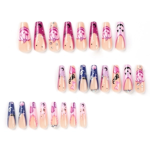 Halloween press-on nail kit with 24 pink and purple pieces featuring pumpkin and ghost art