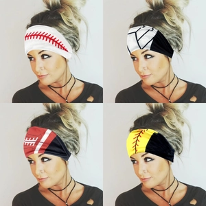 Elastic sports headbands set featuring baseball, soccer, and football prints for athletes