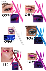 Crayons de maquillage néon UV présentant les teintes 07-12 sous lumière normale
