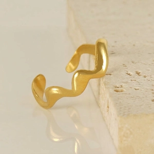 Irregular 18K gold plated stainless steel wave ring with an adjustable open design
