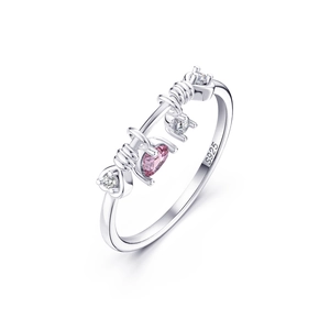 Elegant S925 silver ring featuring a pink heart stone and micro-inlaid zircon accents