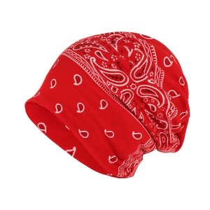 Red paisley cotton beanie hat for men and women featuring hip-hop style fashion patterns