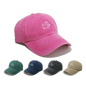 Vintage washed cotton baseball cap featuring cute cartoon puppy embroidery in five colors