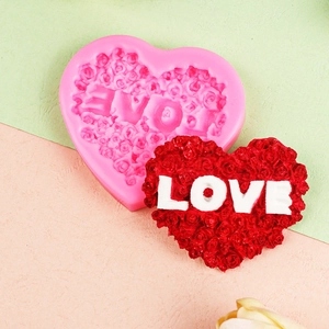 3D heart rose silicone mold for DIY soap and cake decoration with LOVE texture