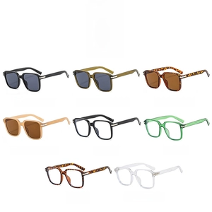 Matrix display of square oversized sunglasses frames in eight distinct fashion colors
