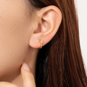 Elegant S925 sterling silver hoop earring with marquise stone worn by model