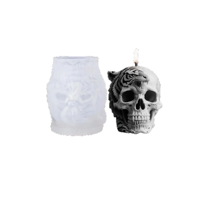 Creative tiger skull silicone mold for DIY candles showing mold and finished candle