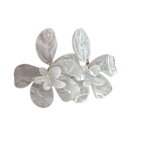 Elegant grey floral resin stud earrings with artistic marble texture and silver needles