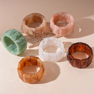 Retro Chunky Acrylic Bangle Bracelet For Women Marble Pattern Geometric Elastic Resin Hand Jewelry Vintage Minimalist