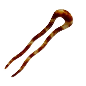 Elegant tortoiseshell U-shaped acetate hair pin for women with wavy minimalist design