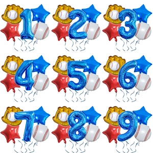 Honkbal Verjaardagsfeest Ballon Aluminiumfolie Blauw Nummer Honkbalhandschoen Ster Mylar Decoratie Sportthema Viering