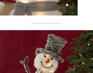 Leuchtender Weihnachts-Schneemann mit grauer Mütze und warmem Licht für festliche Deko