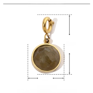 Detail view of heart-shaped natural stone pendant with dimensions and stainless steel base