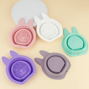 Five-piece set of rabbit-eared silicone makeup brush cleaning mats in assorted colors