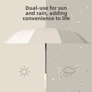 Dual-use automatic folding umbrella for sun and rain with white minimalist handle