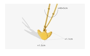 Detailed view of gold wing disc pendant necklace with 40+5cm chain measurements