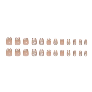 Floral cat-eye pearl press-on nails set with pink base and white flower design