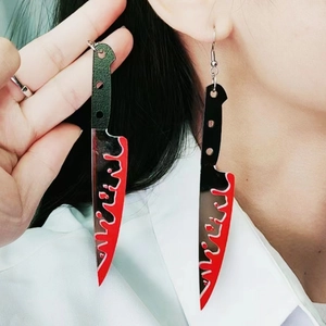 Halloween Dangle Earrings Acrylic Bloody Knife Ghost Skull Gothic Punk Novelty Jewelry For Women With Silver Earring Post