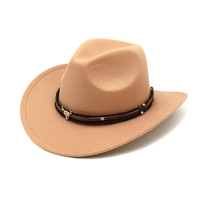 Western Cowboy Hat Felt Wide Brim Bull Head Metal Decor Retro Outdoor Sunshade Ethnic Style For Men Women