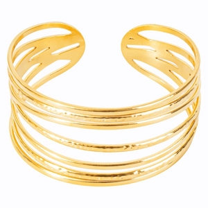 Adjustable 18k gold plated titanium steel multi-layer cuff bracelet with hammered texture