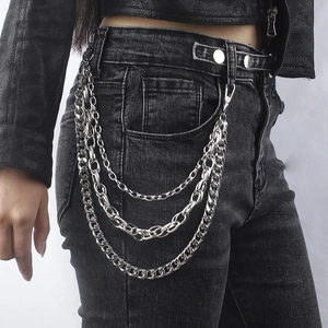 Heavy Duty Multi-Layer Metal Pants Chain Industrial Style Punk Hip Hop Gothic Waist Chain For Jeans With Lobster Clasps
