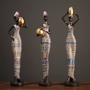 African Tribal Women Statues Resin Hand Painted Ethnic Lady Figurines For Living Room Wine Cabinet Home Decor Accessories