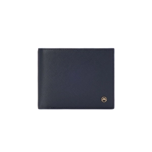 Portafoglio da uomo blu navy in pelle a grana incrociata con dettaglio logo M in metallo