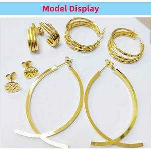 Detailed set of four different 18K gold-plated stainless steel earring designs for women