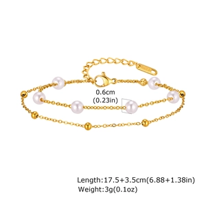 Detailed view of 18KGP lobster clasp and dimensions of pearl smiley bracelet