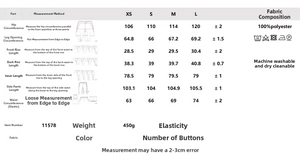 Size chart for women's denim safari set with hip, waist, and length measurements in cm