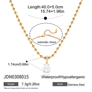Détails du collier en acier inoxydable avec pendentif en cristal en forme de poire